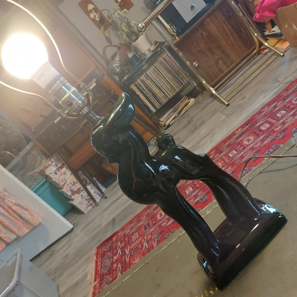 Vintage MCM Black Ceramic Deer Fawn Cute Table Lamp Mid Century Modern 17 Inch - Picture 3 of 8